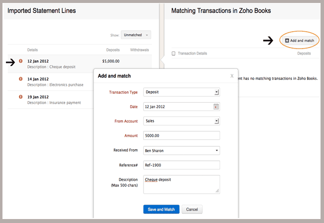 Add and Match Transactions