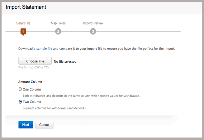 Select File for Import