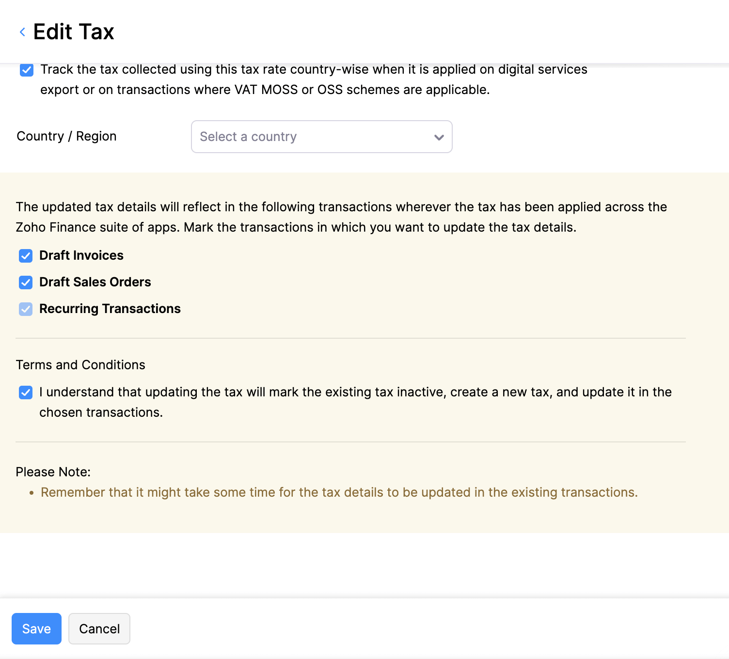 Edit Tax Rate