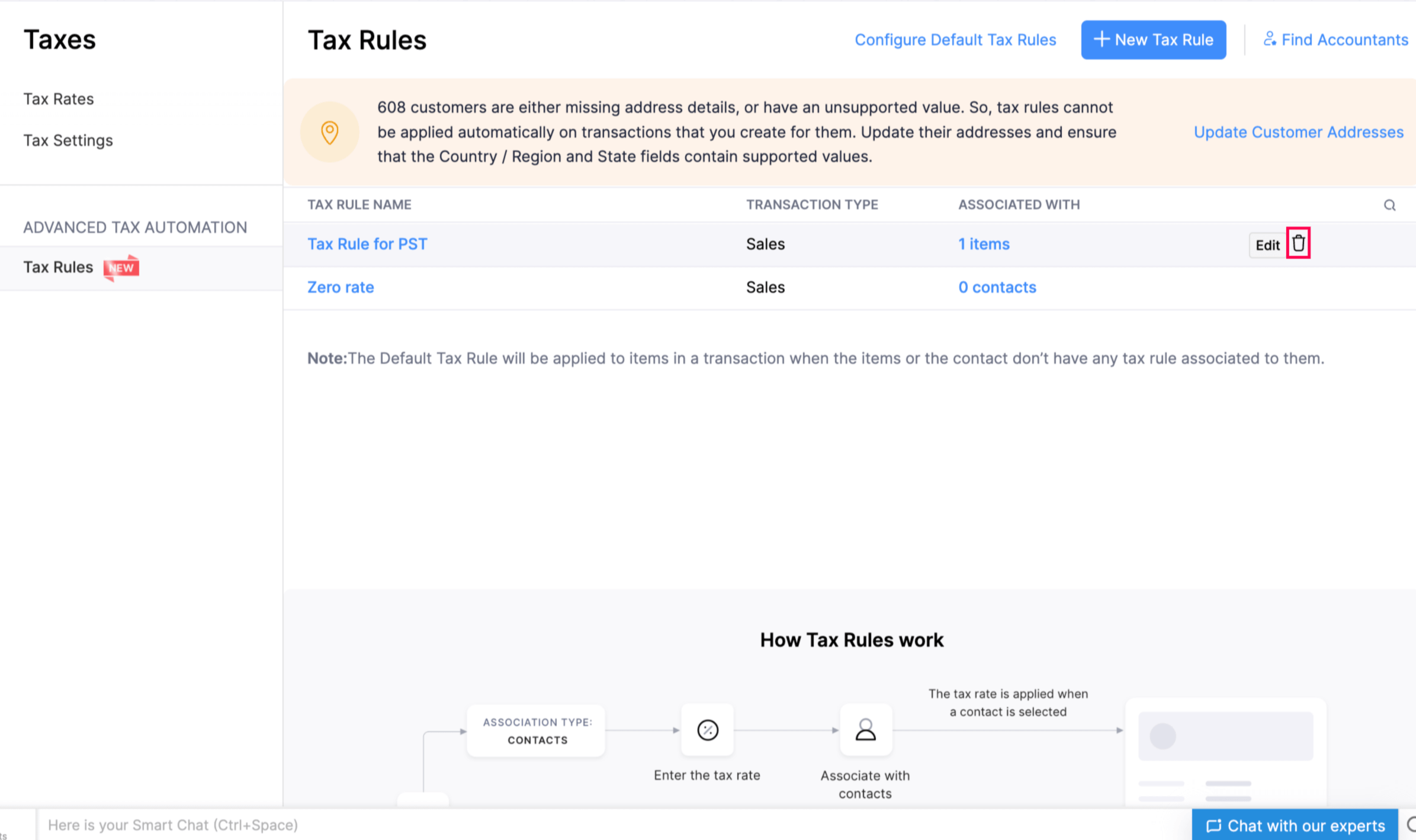 Delete tax rule