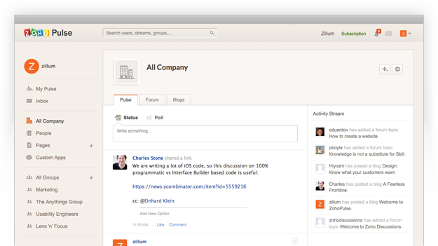 Zoho Pulse Overview