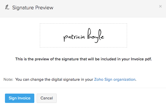 Zoho Sign - Signature preview