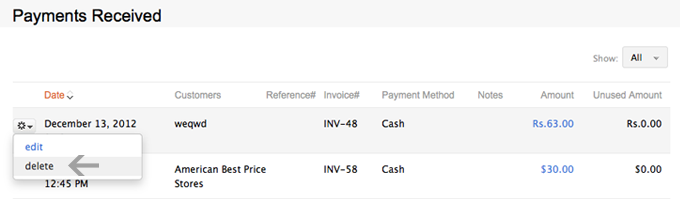 delete invoice payment