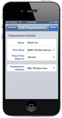 zoho invoice iphone app edit org