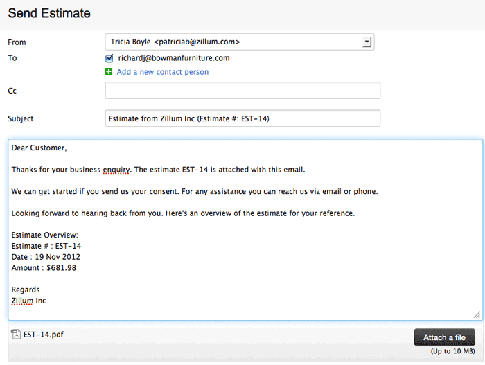 estimate attachment