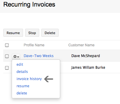 recurring invoice history