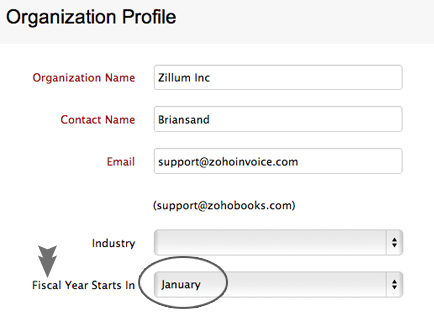 zoho invoice fiscal year