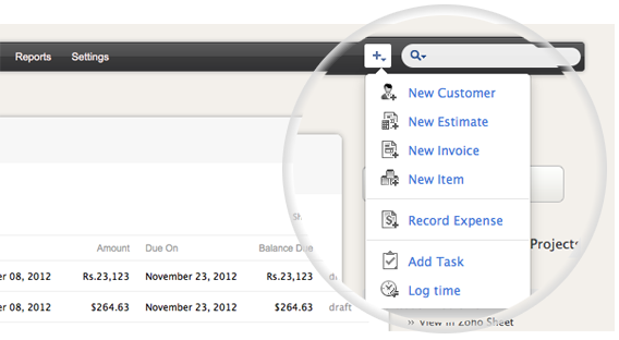 zoho invoice quick add
