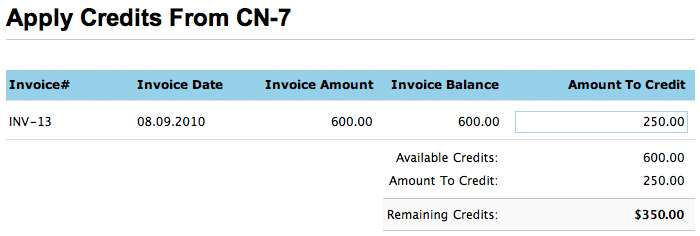 Apply credit note