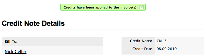 Credit note successfully saved