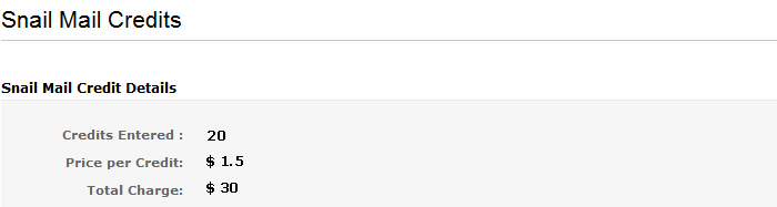 snail mail credits confirmation