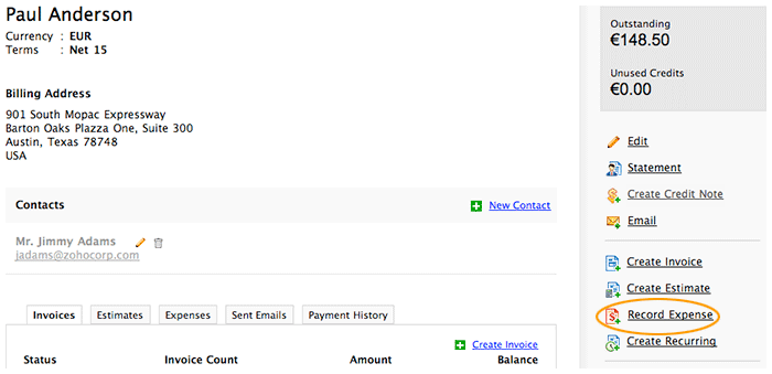 Select record expense via customer details