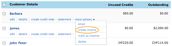 Select create invoice