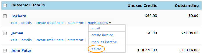 Select delete customer