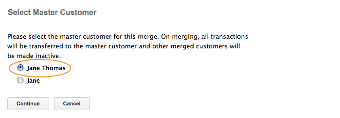 Select master customers to merge