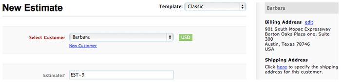 Customer billing and shipping information
