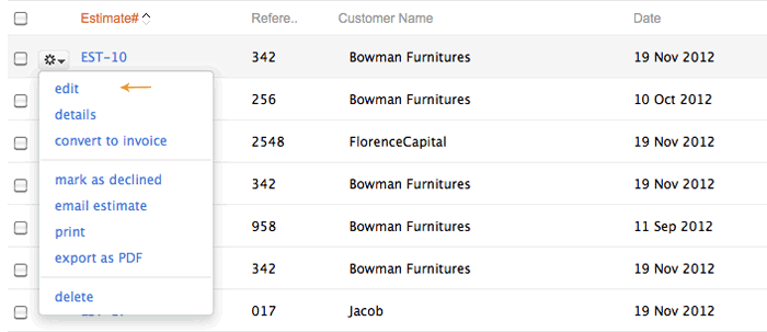 Select edit estimate