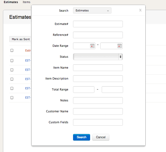 Estimate advanced search