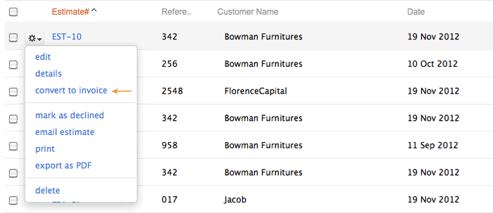 Select convert to invoice