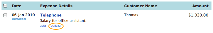 Select delete expense