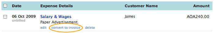 Select convert to invoice