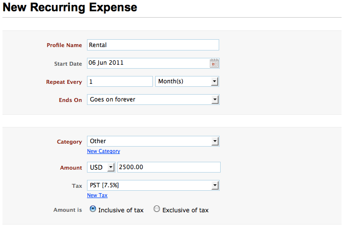 New recurring expense New recurring expense
