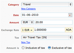 Record expense amount and tax informations