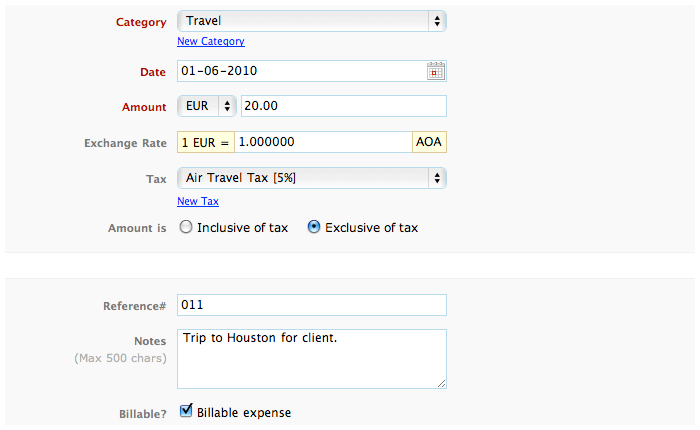 New expense fields