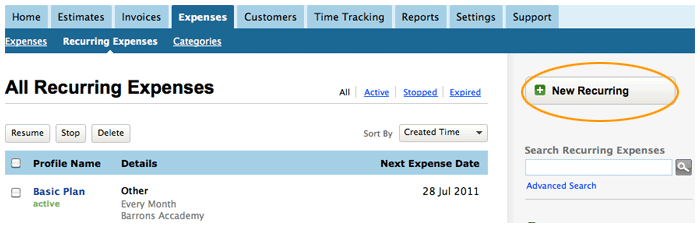 Click new recurring expense Click new recurring expense