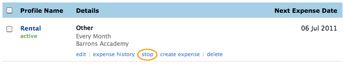Select stop recurring expense Select stop recurring expense