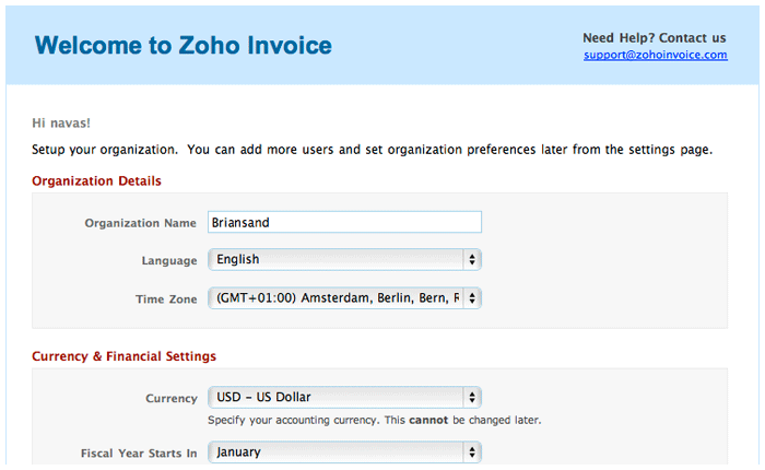 Invoice quick setup
