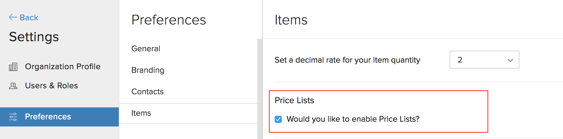 Enable Price Lists Image