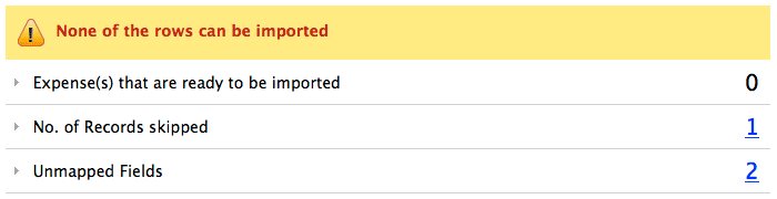 Import expense error message