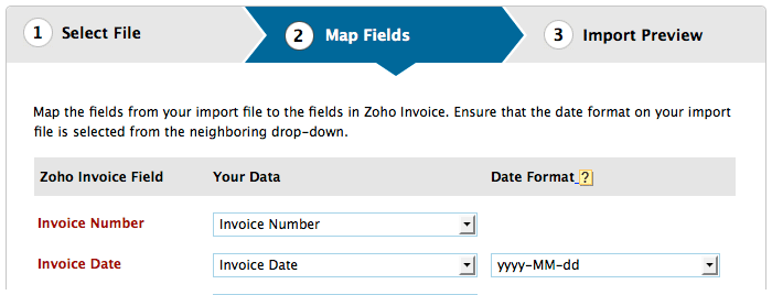 Invoice map fields