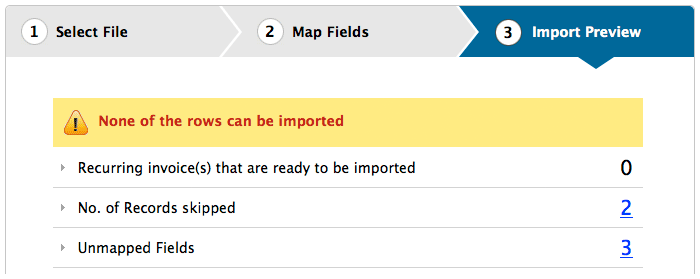 Import recurring invoice error message