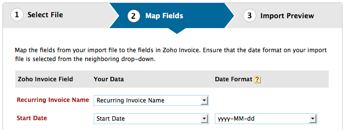 Recurring invoice map fields