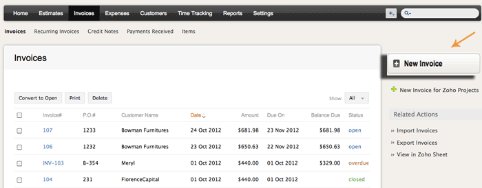 Select new invoice