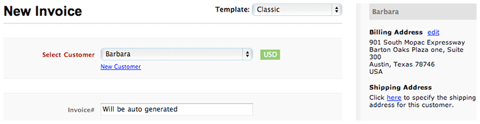 New invoice customer billing and shipping information