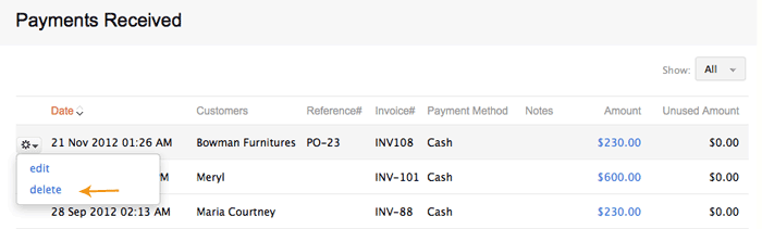 Select delete payment