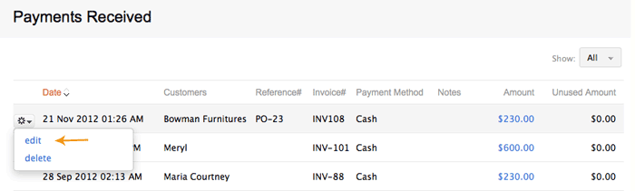 Select edit payment