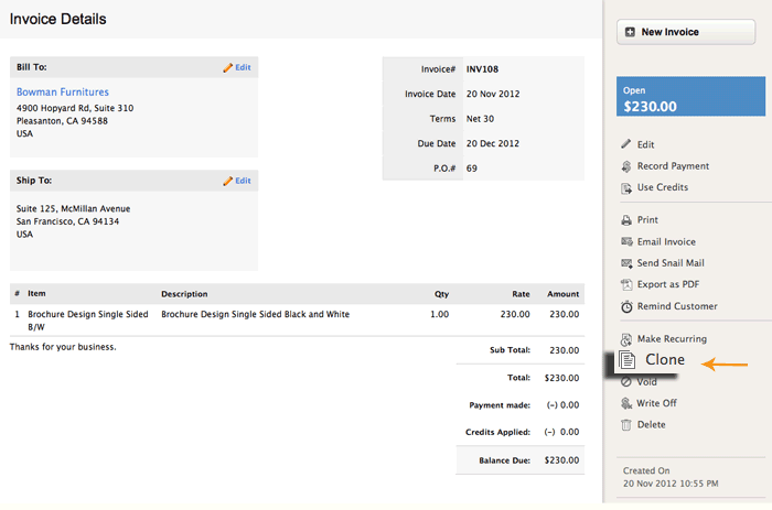 Select clone invoice