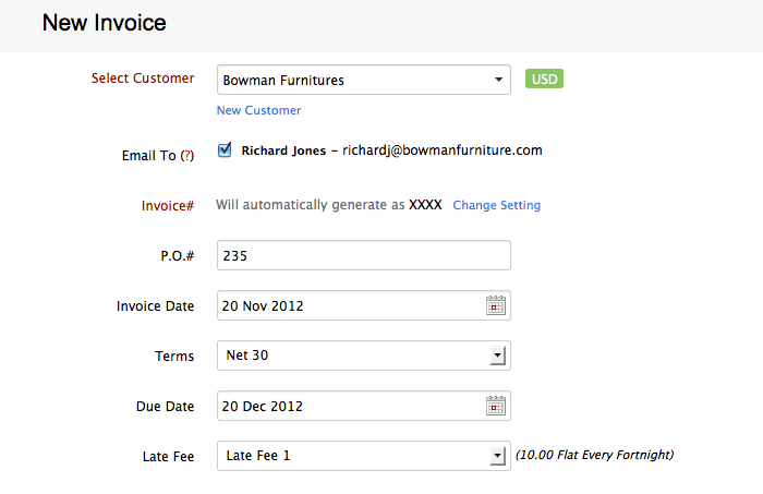 New invoice information