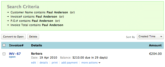 Invoice simple search