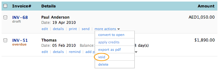 Select void invoice