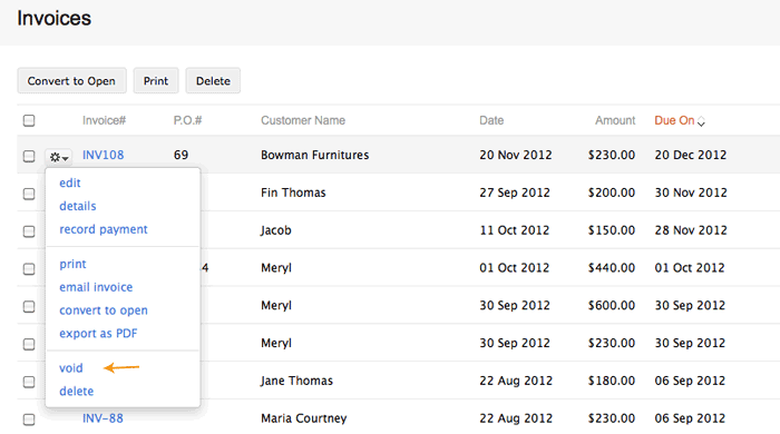Select void invoice
