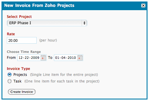 New invoice from Zoho Project