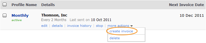 Select create invoice