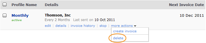 Select delete recurring invoice