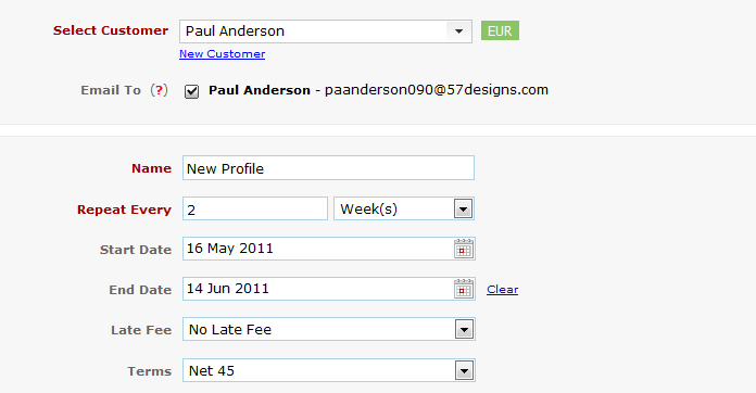 New recurring invoice information