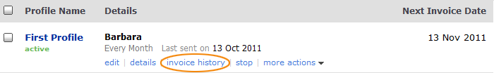 Select invoice history